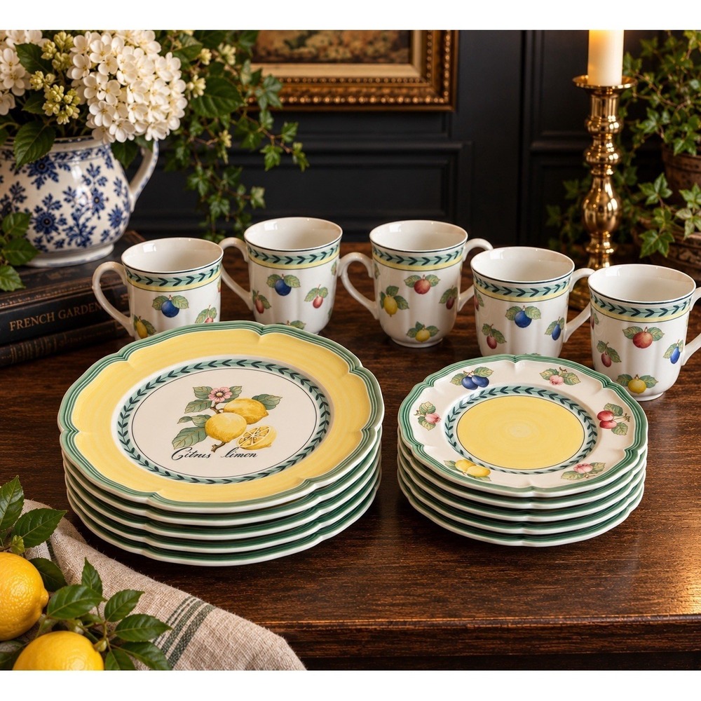 Villeroy & Boch French Garden Fleurence 18 Pc Plates Mugs Citrus Limon